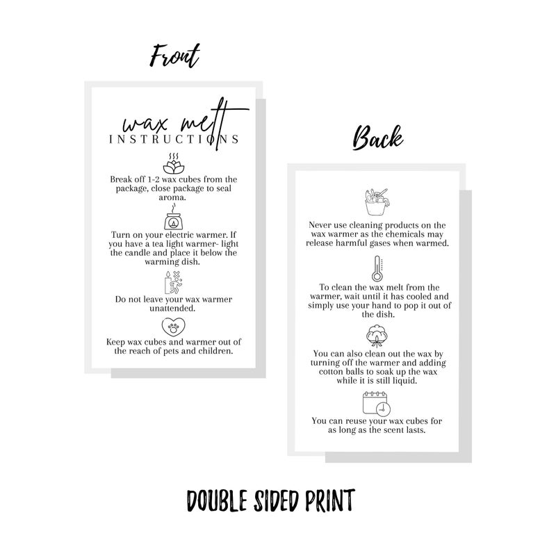 Lashicorn Wax Melt Instruction Cards | 50 Pack | 2x3.5  in Business Card | Wax Melt Supplies | Wax Melt Consultant Supplies | For Use with Wax Melt  Wax Warmer | Minimalist White with Black Design - Image 3